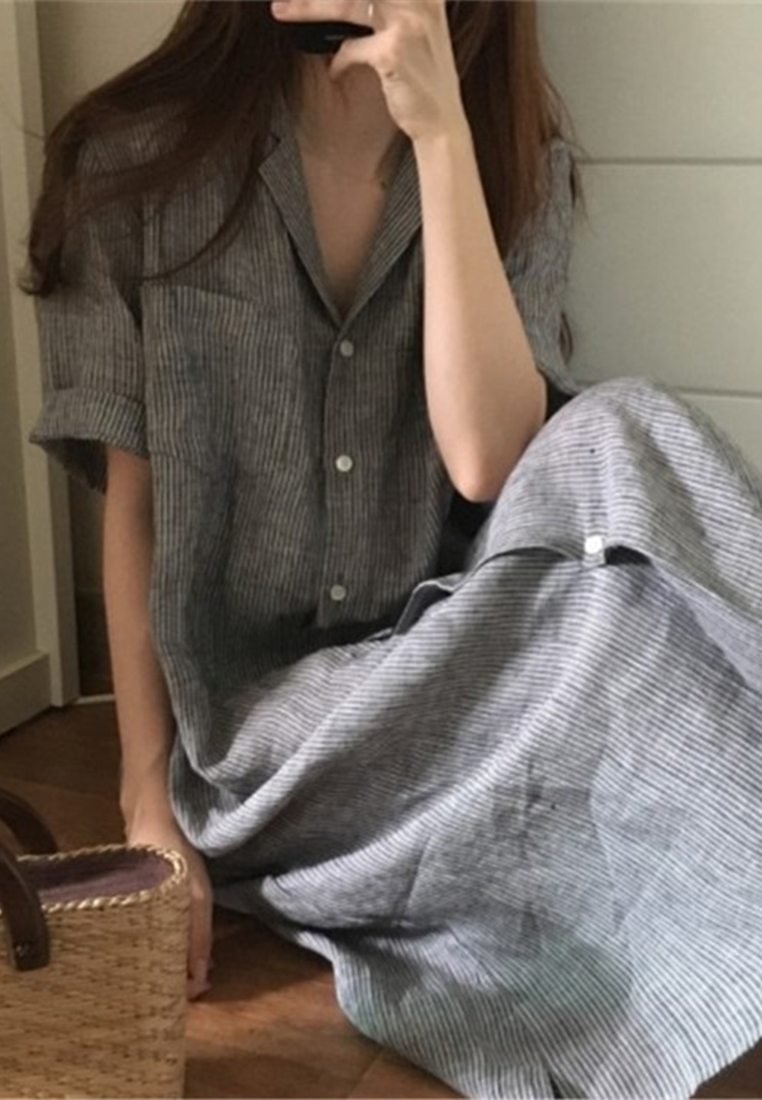 SummerNew Korean-style Striped Shirt Dress CA061321