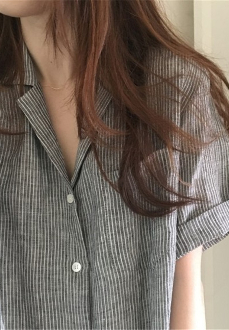 SummerNew Korean-style Striped Shirt Dress CA061321