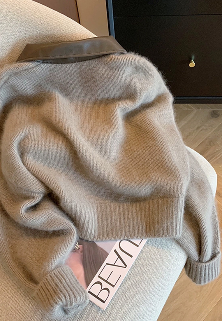 Double zip knit fashion cropped sweater cardigan CA110221