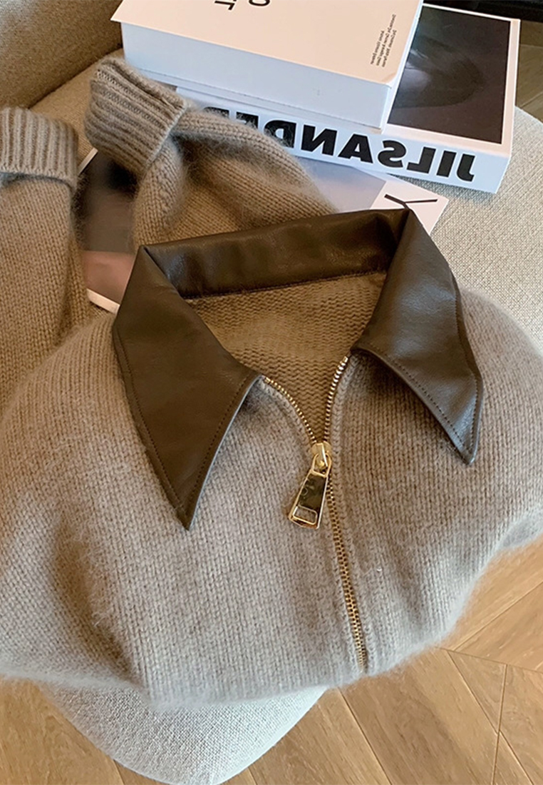 Double zip knit fashion cropped sweater cardigan CA110221