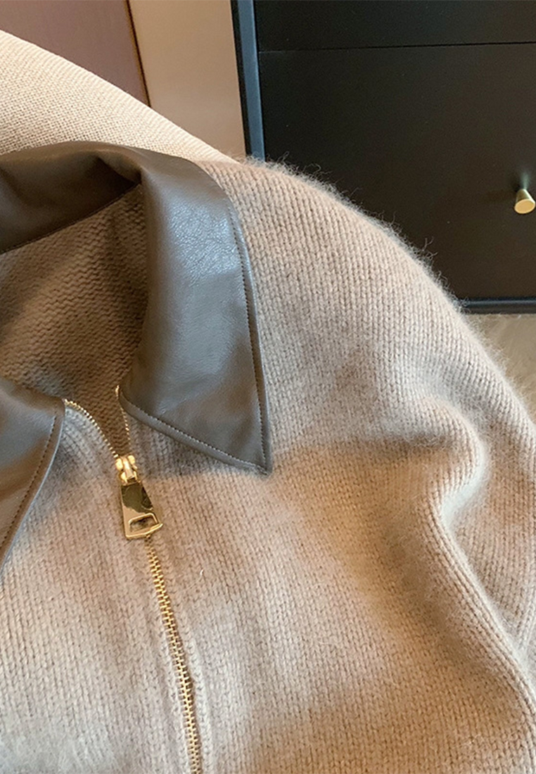 Double zip knit fashion cropped sweater cardigan CA110221