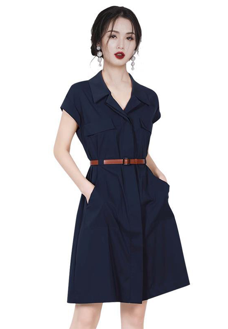 New simple commuting temperament shirt belt dress A110621