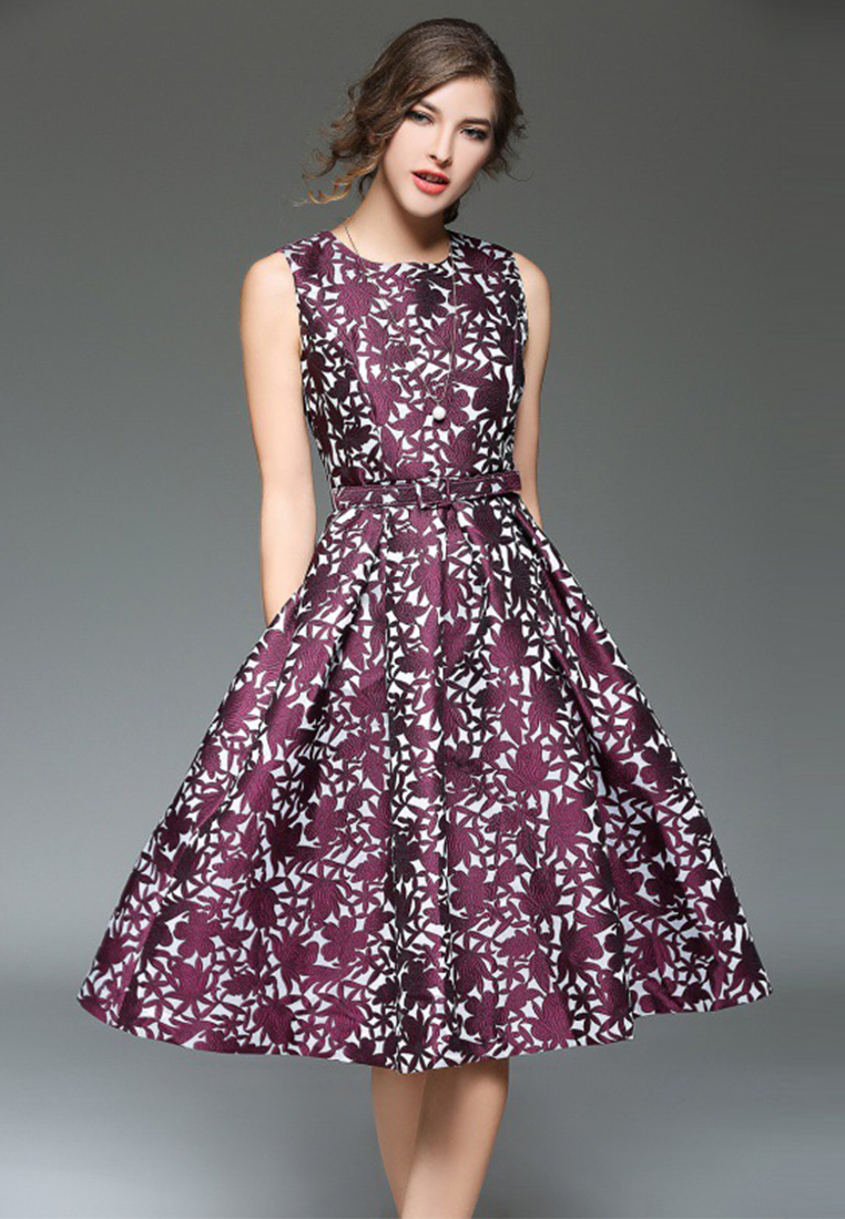 Temperament sleeveless jacquard dress A021921