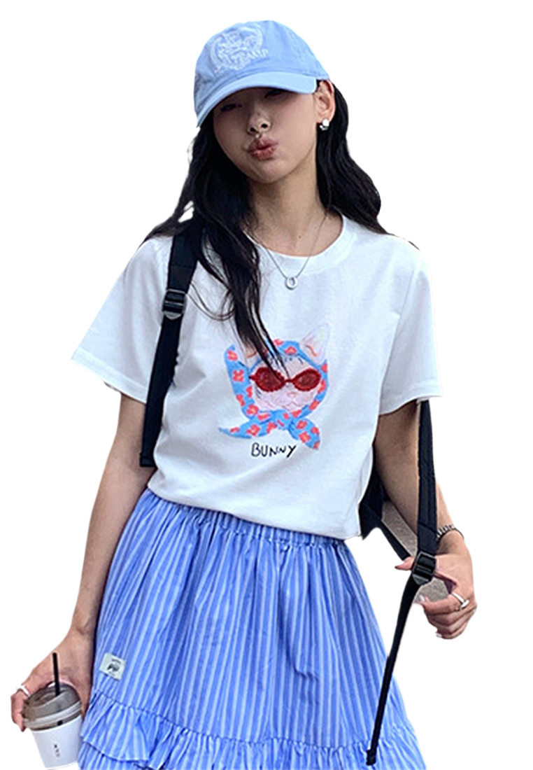 Summer printed round neck short sleeved T-shirt CA25042921YE