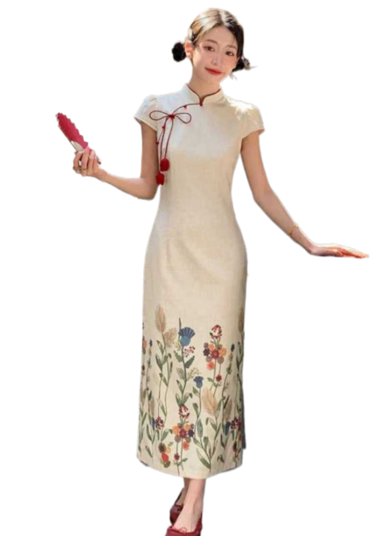 New Retro Luxury slim-fit elegant cheongsam dress CA25121521BK