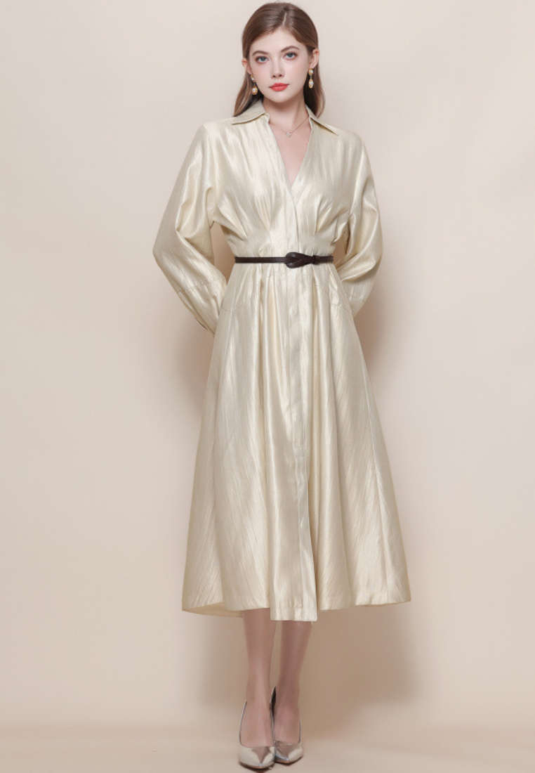 Luxury Brocade V-neck Long-sleeved Dress CA25110321W