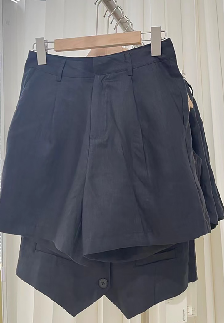 Summer retro sleeveless linen vest + shorts set CA25070921W