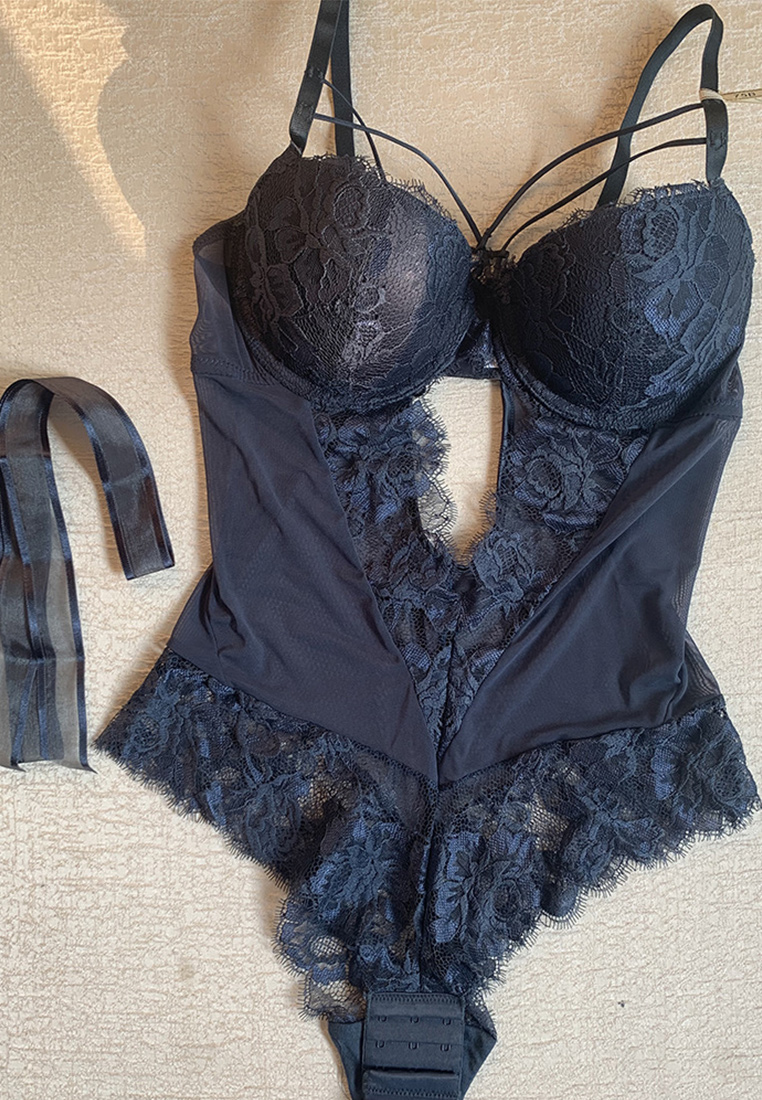 French sexy ultra-thin lace soft steel ring shell cup corset push-up one-piece hollow bra underwear CA23050421W-sunnydaysweety