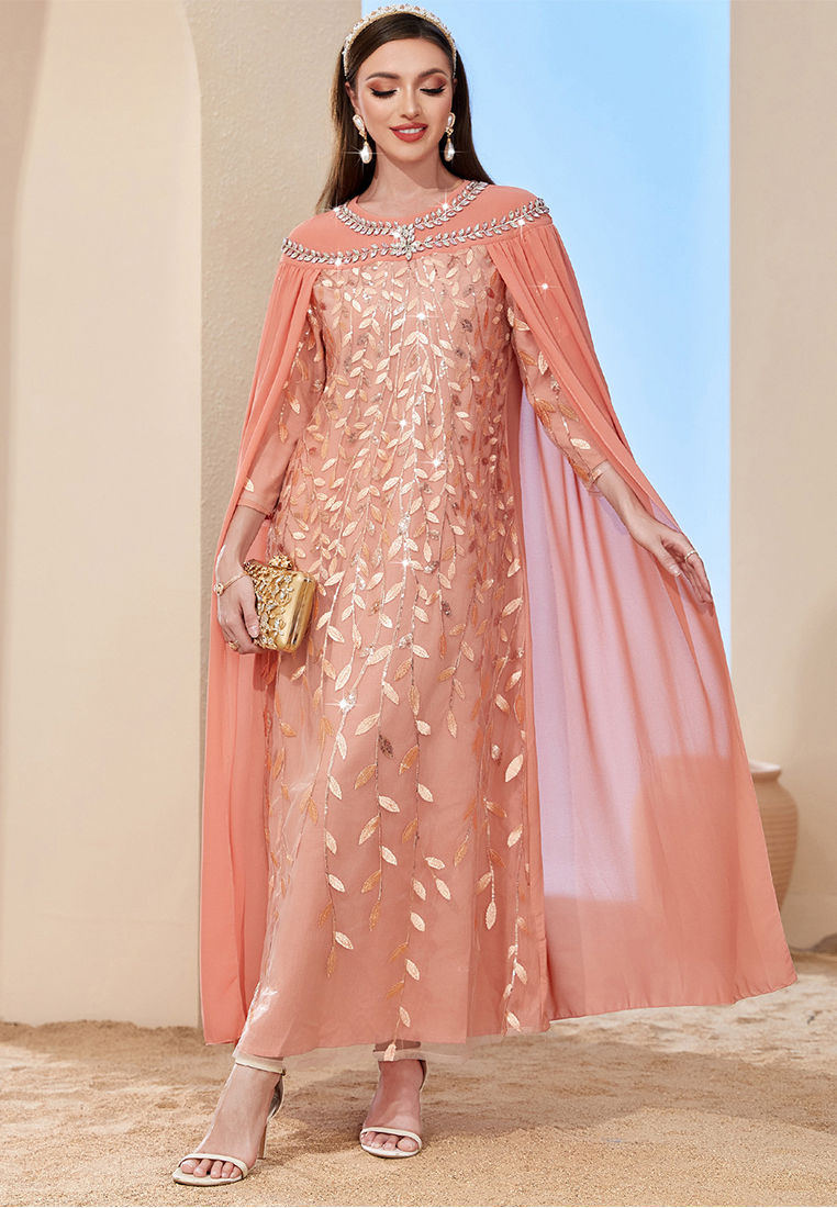 Embroidered fashion cape two-piece set slim fit dress CA25042221PI