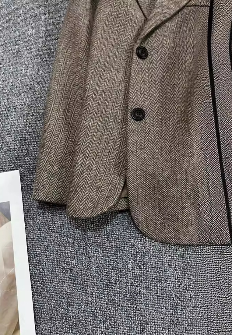 New Autumn/Winter Coffee-Colored Herringbone Wool Suit Jacket CA25102421BW