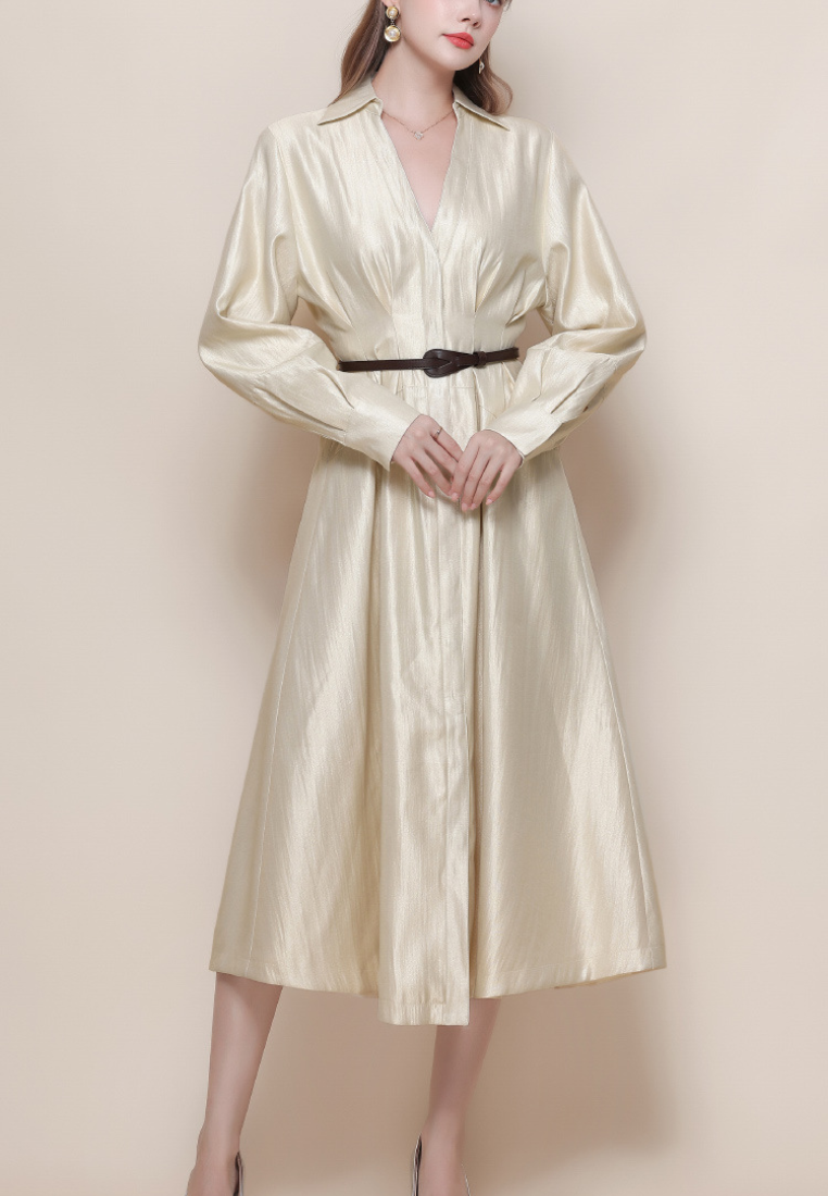 Luxury Brocade V-neck Long-sleeved Dress CA25110321W
