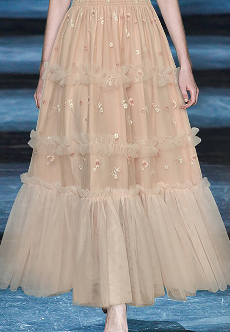 2024 Spring Round Neck Embroidered Waist Wrap Long Dress Slim Fit Dress CA4021921BE