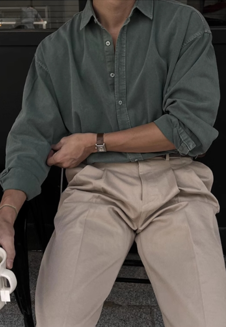 2024 Vintage washed casual shirt long sleeved shirt CA24090321GR