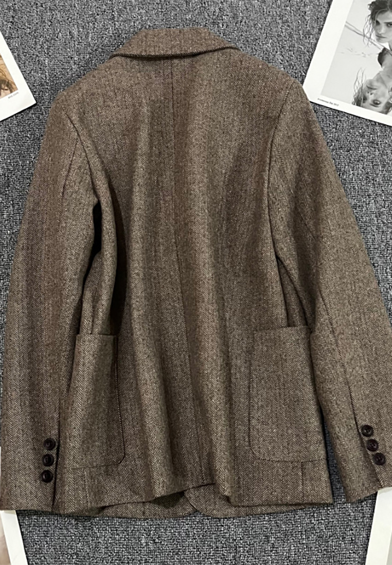 New Autumn/Winter Coffee-Colored Herringbone Wool Suit Jacket CA25102421BW