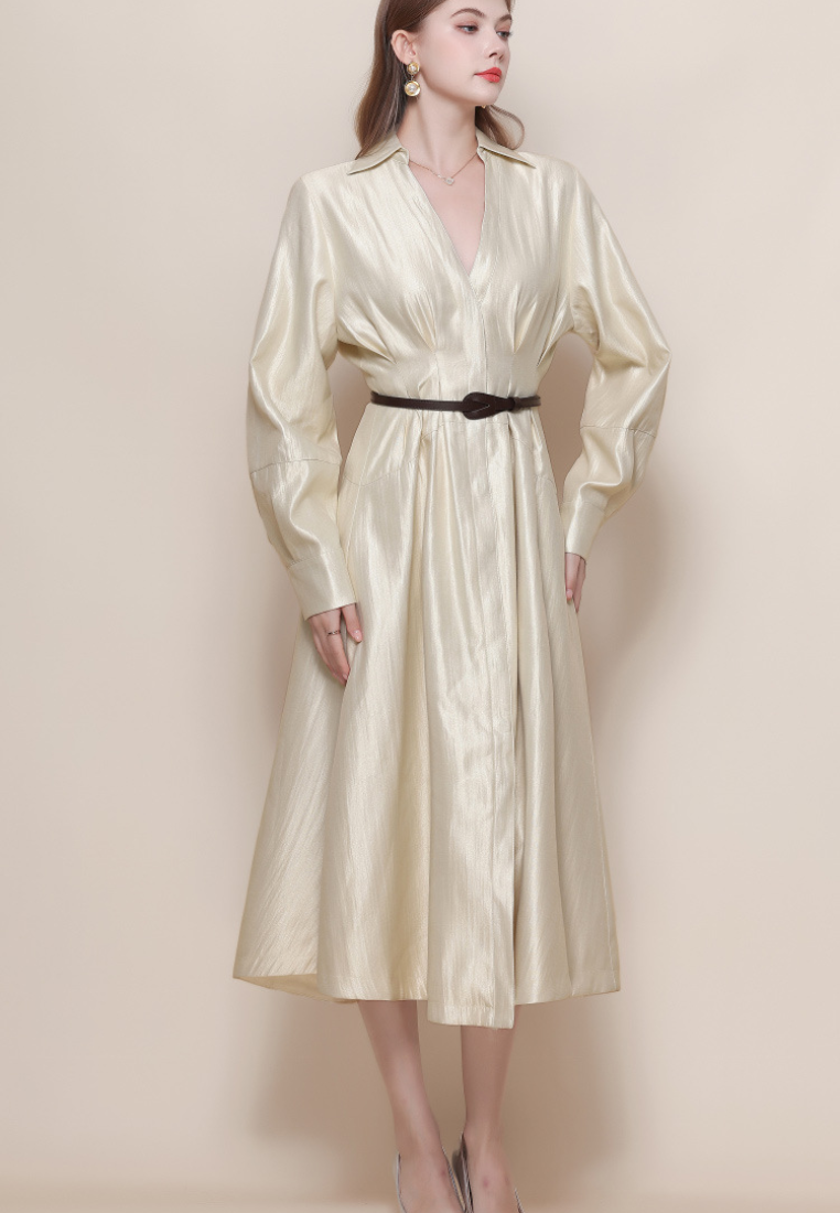 Luxury Brocade V-neck Long-sleeved Dress CA25110321W