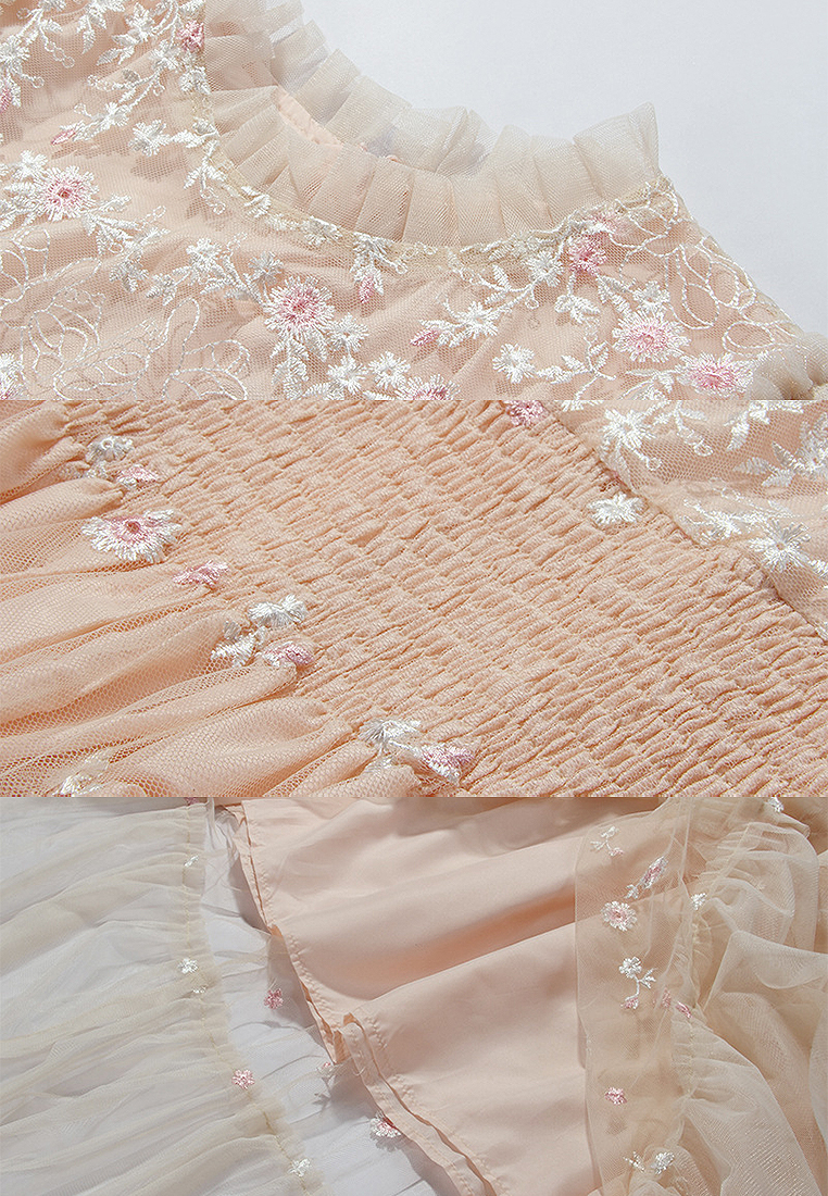 2024 Spring Round Neck Embroidered Waist Wrap Long Dress Slim Fit Dress CA4021921BE