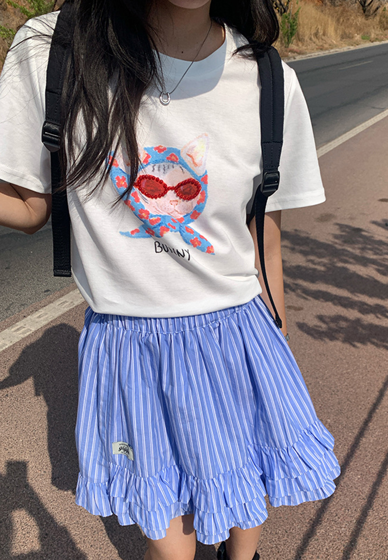 Summer printed round neck short sleeved T-shirt CA25042921YE