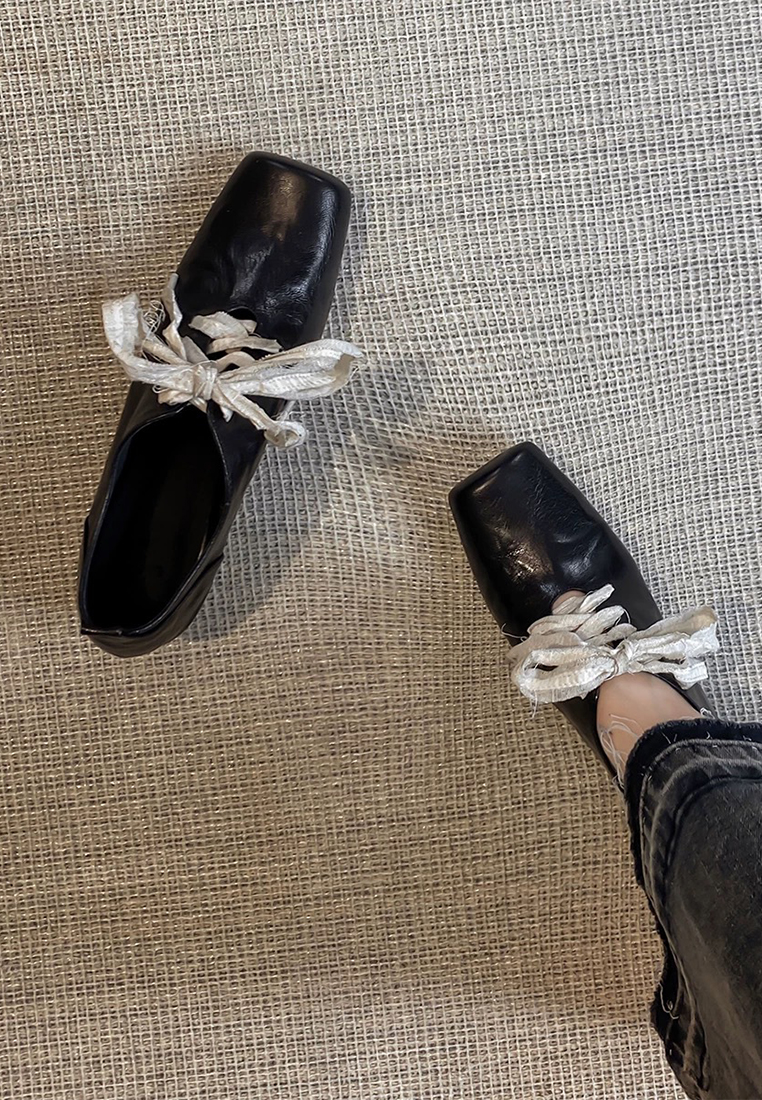 Genuine leather retro art style thick heel shoes CA225042221BK