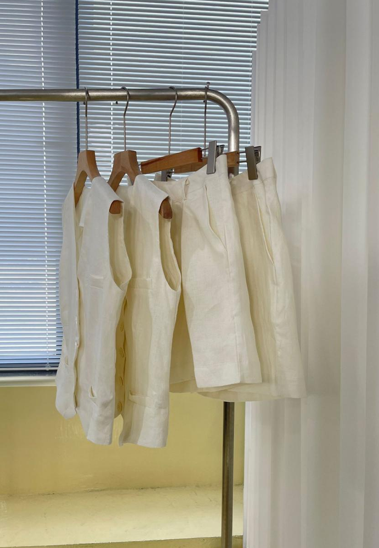 Summer retro sleeveless linen vest + shorts set CA25070921W