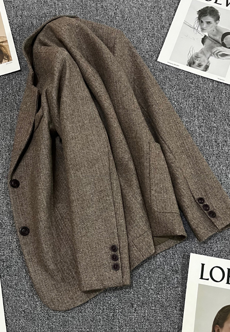 New Autumn/Winter Coffee-Colored Herringbone Wool Suit Jacket CA25102421BW