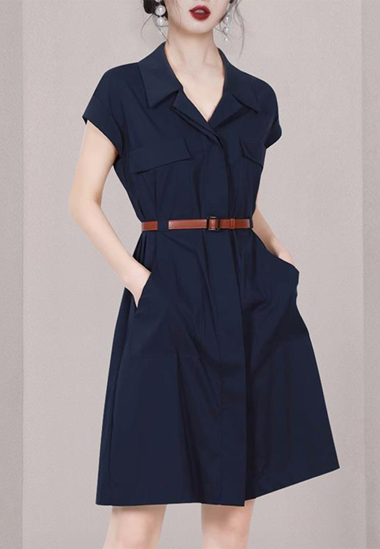 New simple commuting temperament shirt belt dress A110621