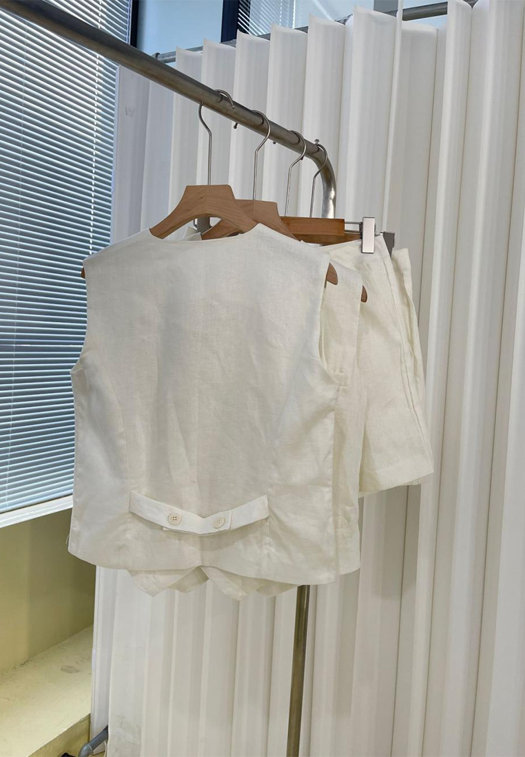 Summer retro sleeveless linen vest + shorts set CA25070921W
