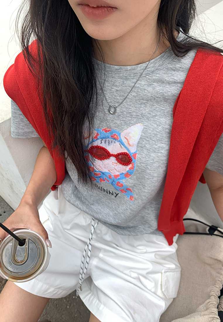 Summer printed round neck short sleeved T-shirt CA25042921YE