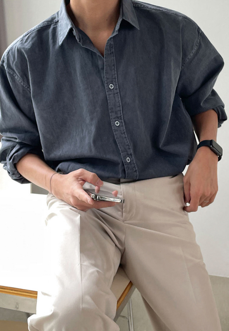 2024 Vintage washed casual shirt long sleeved shirt CA24090321GR