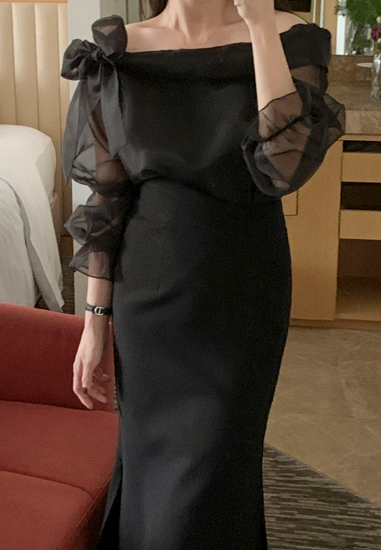 Korean style lace up bow loose long sleeved shirt CA241128121BK