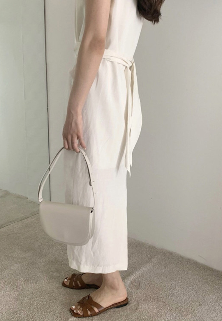 Retro cross straps back slit linen sleeveless dress CA25060321BK