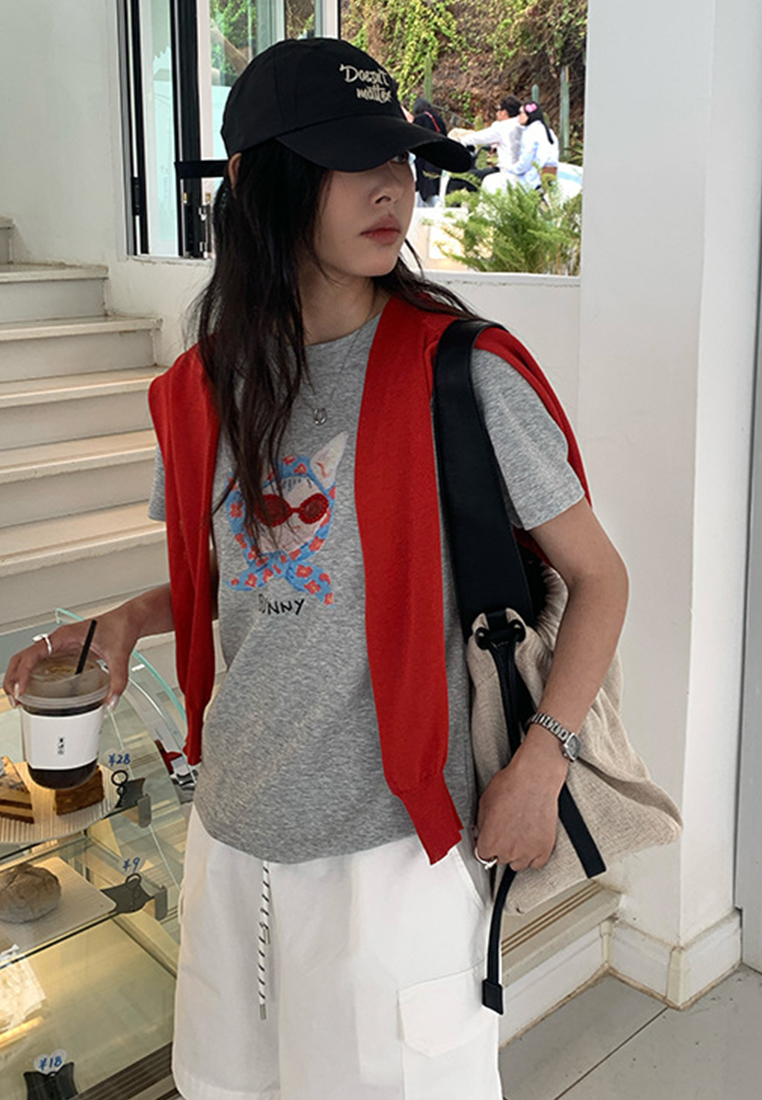 Summer printed round neck short sleeved T-shirt CA25042921YE