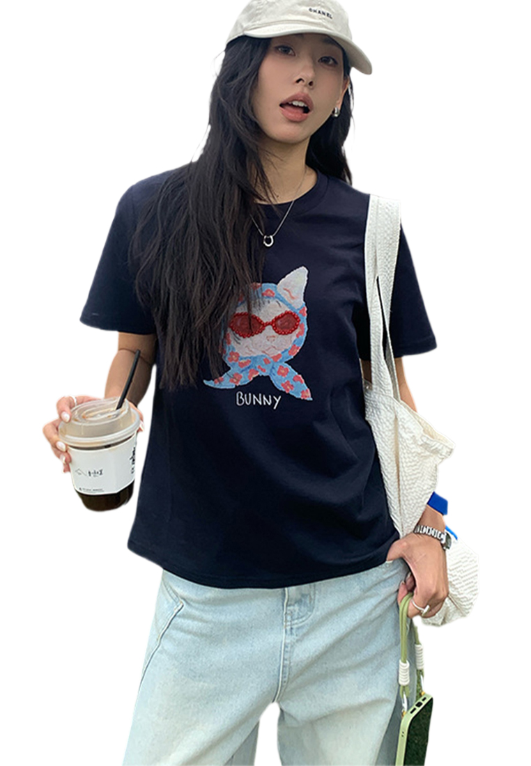 Summer printed round neck short sleeved T-shirt CA25042921YE