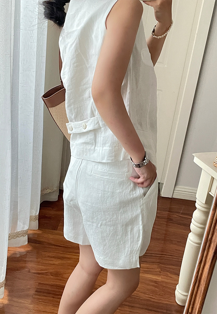 Summer retro sleeveless linen vest + shorts set CA25070921W