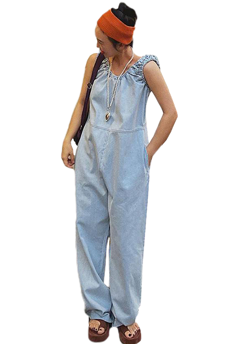 2024 New round neck sleeveless loose fitting jeans CA24041022BL