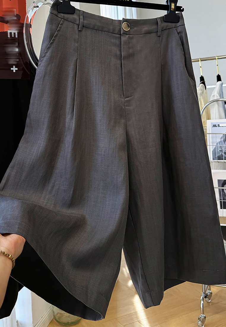 Summer Tencel Linen Blended Casual Straight Wide Leg Cropped Pants CA25070922GY