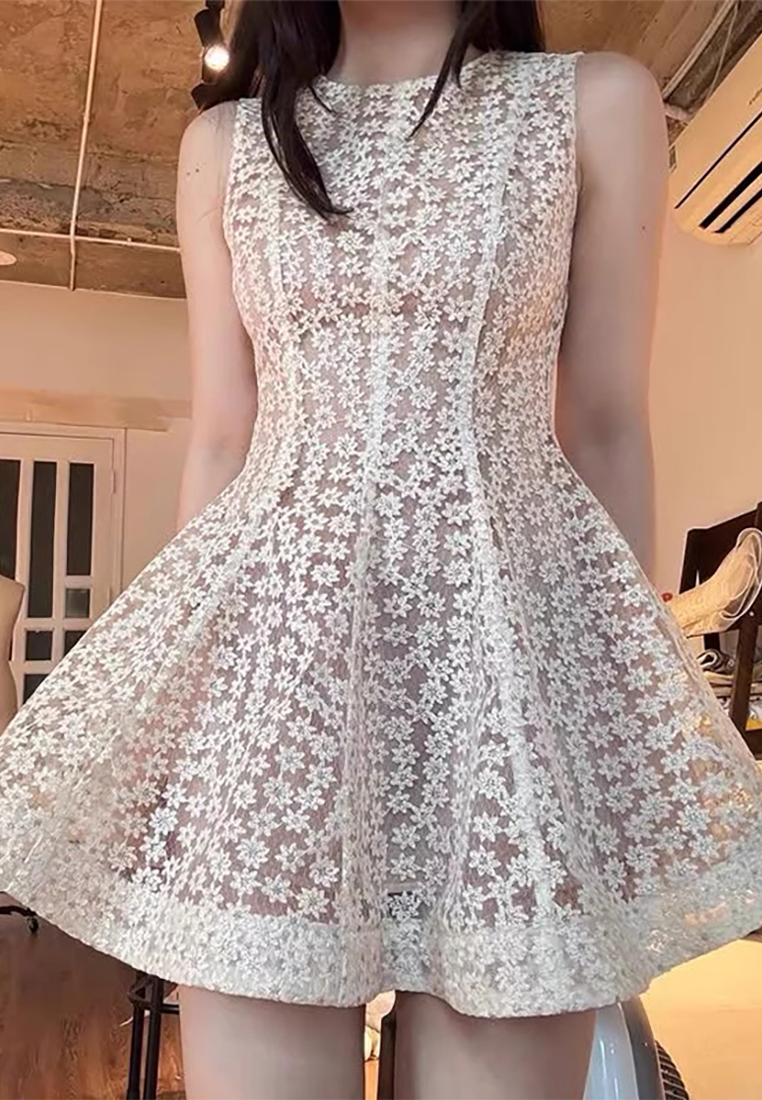 Summer French Daisy Sleeveless Waist Tutu Dress CA25092522BE