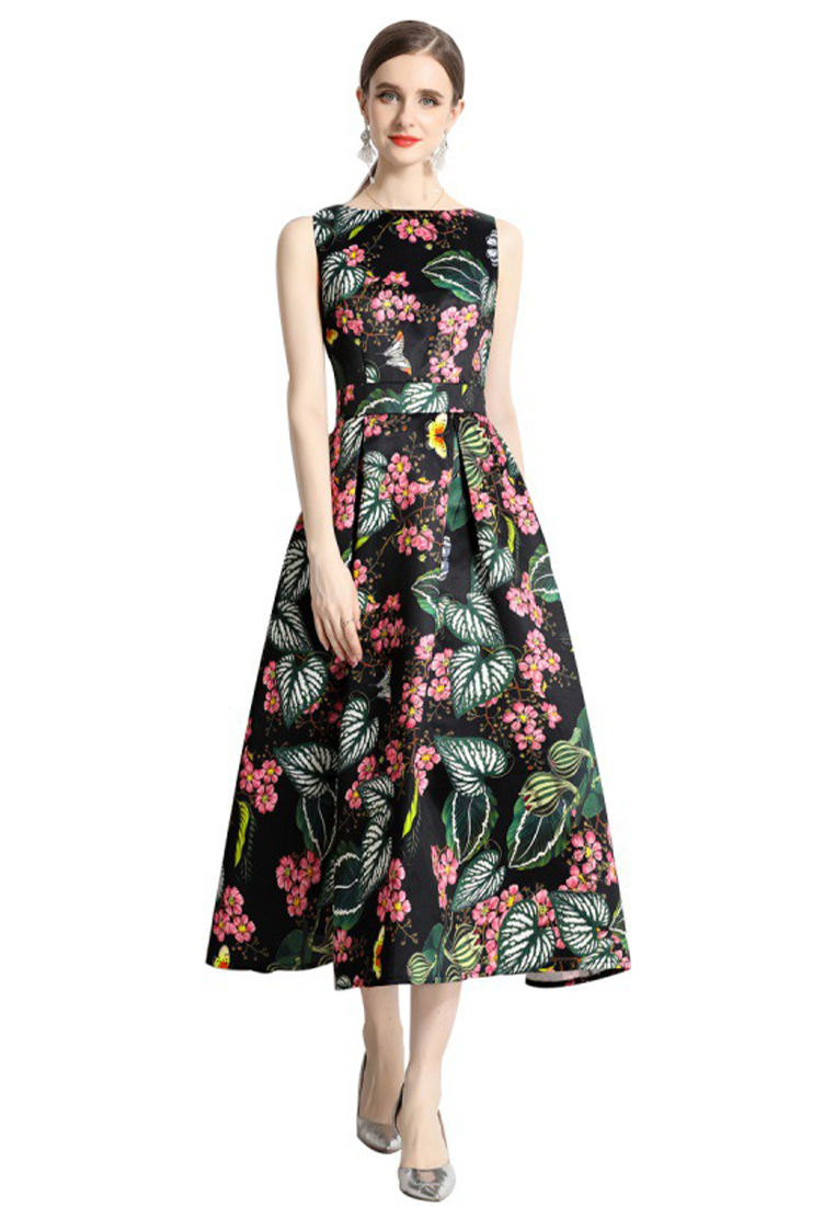 Sleeveless high-waisted A-line dress A021922