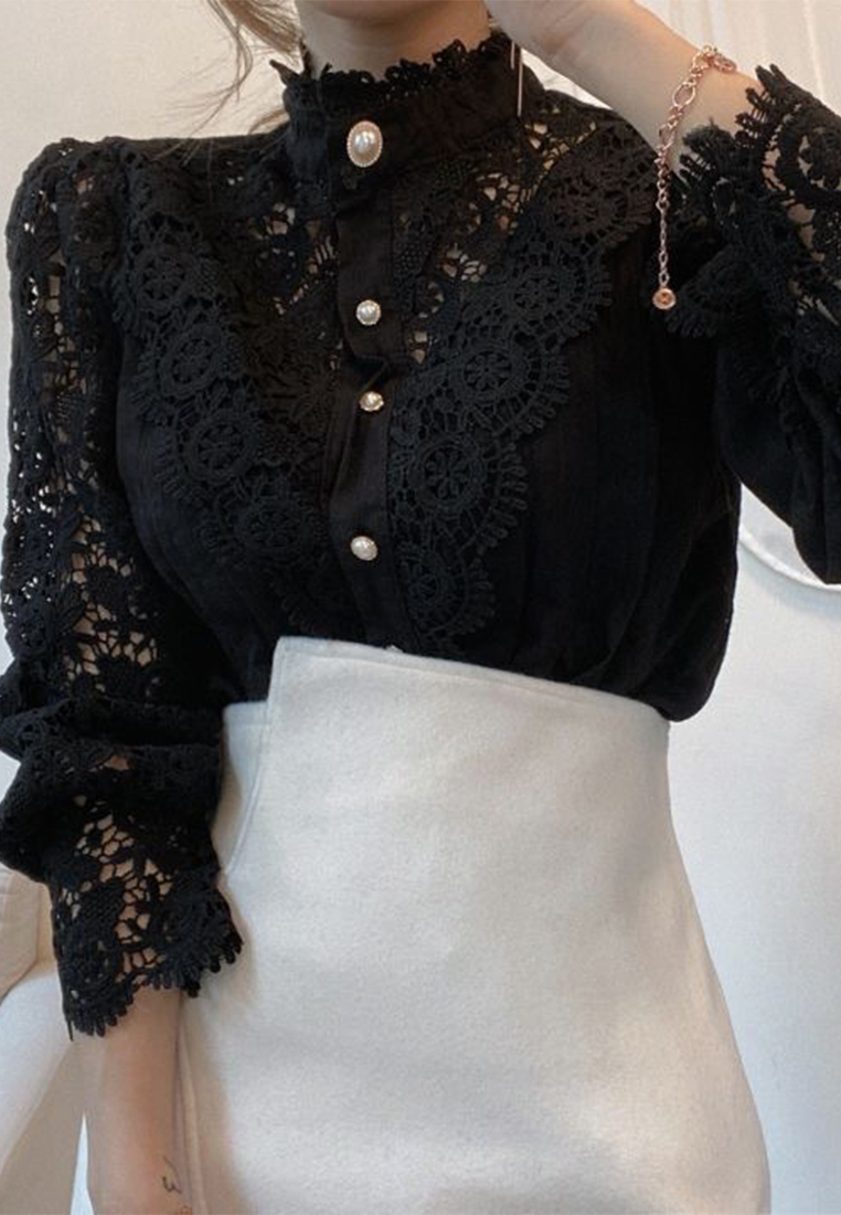 French style loose button lace shirt CA241128122W