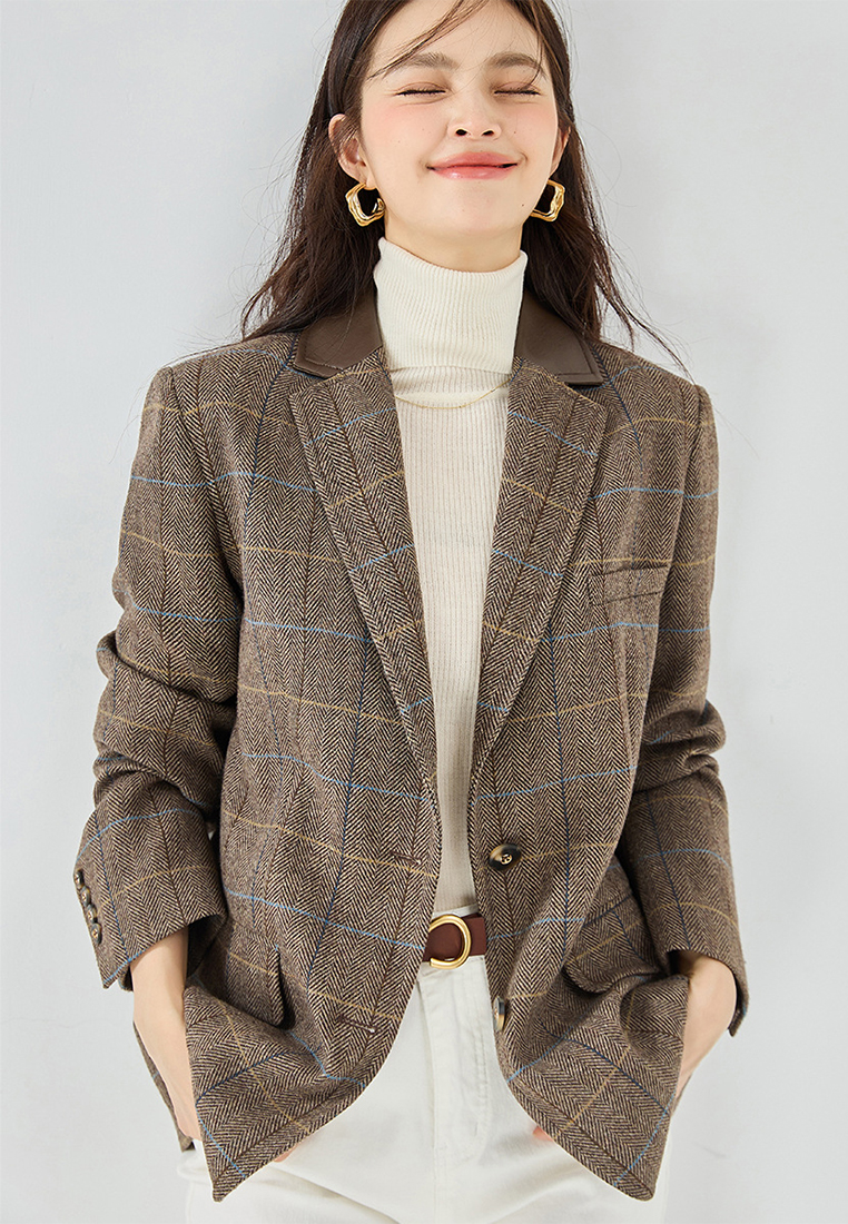 Worsted wool plaid casual temperament suit jacket CA101922