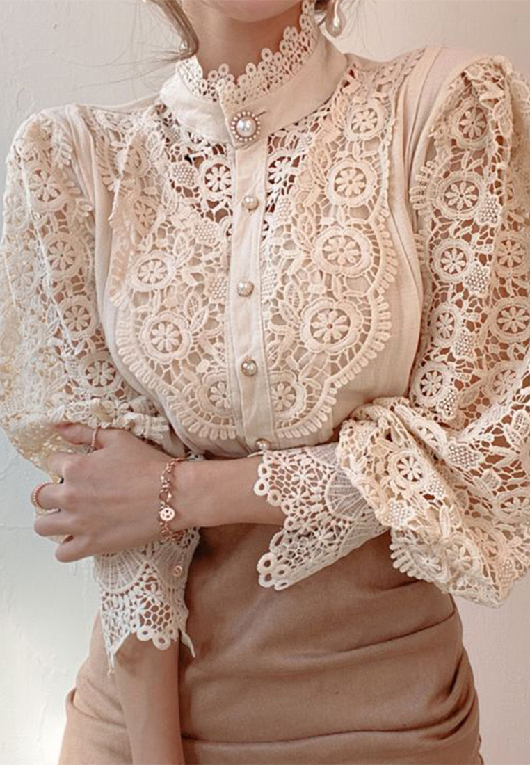 French style loose button lace shirt CA241128122W