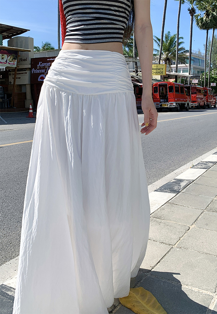 French White Soft Maxi Skirt CA25060322W