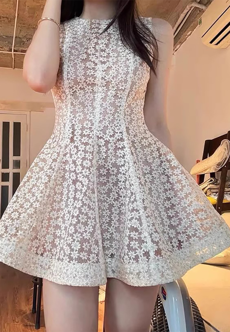 Summer French Daisy Sleeveless Waist Tutu Dress CA25092522BE