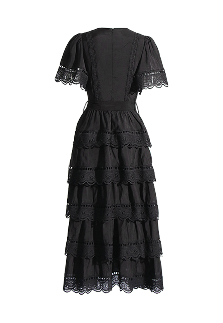 2024 season new short sleeved lace V-neck dress CA24032622BK