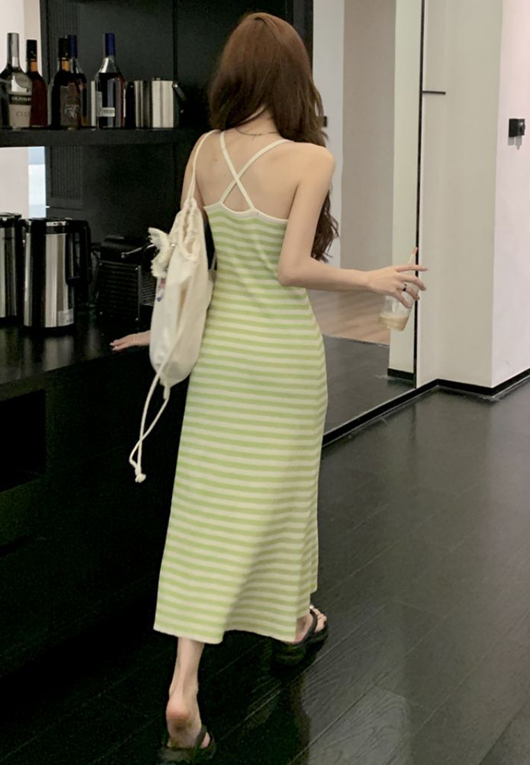 Summer knitted striped suspender dress CA24050622BK