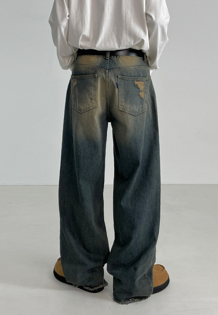 2024 Autumn vintage cotton jeans straight leg pants CA24090322BL