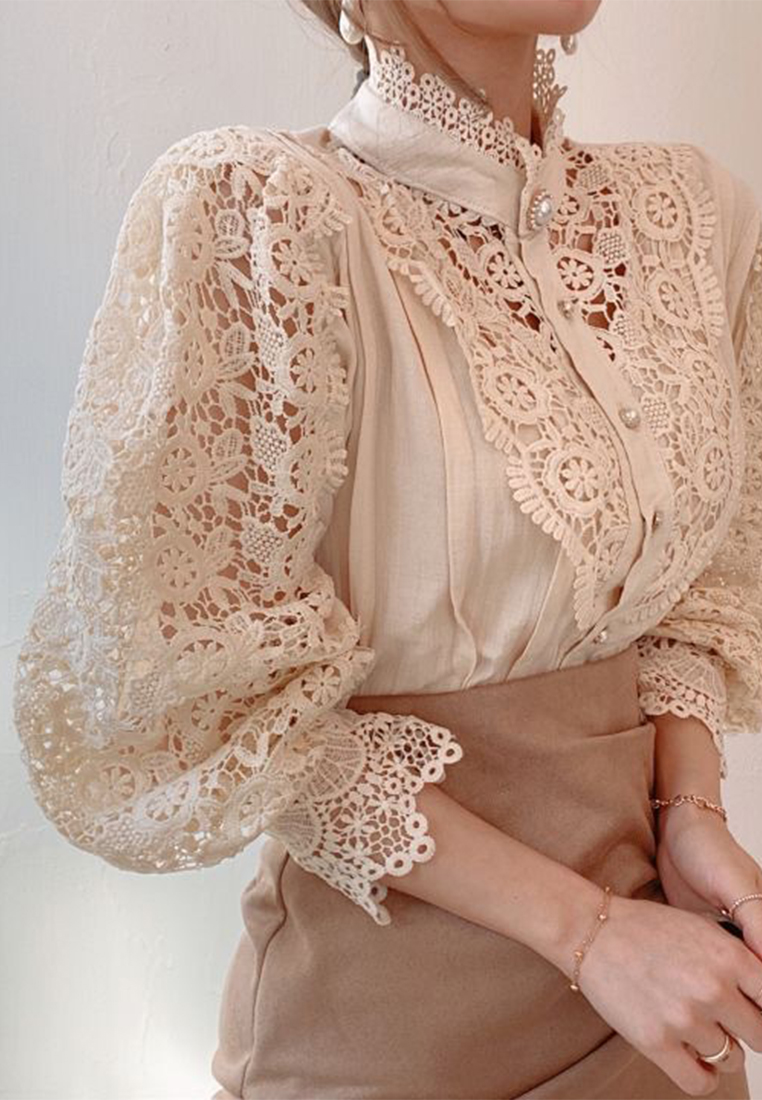 French style loose button lace shirt CA241128122W