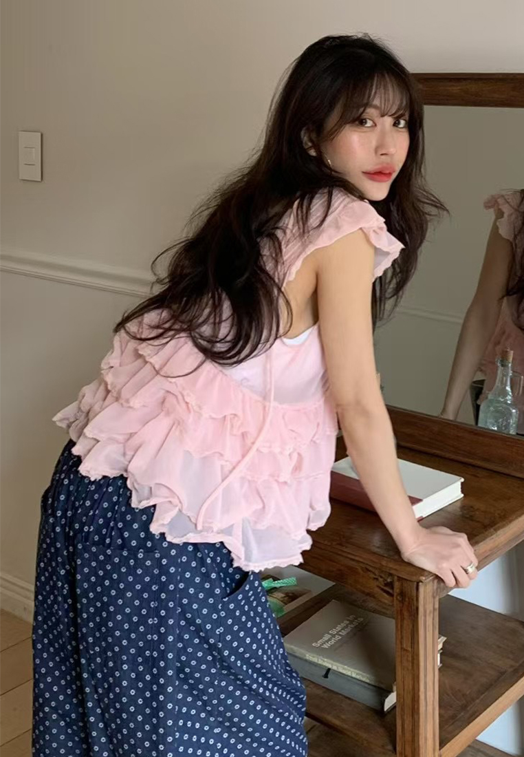 New Splicing V-neck Heavy Industry Sleeveless Top CA25042922PI