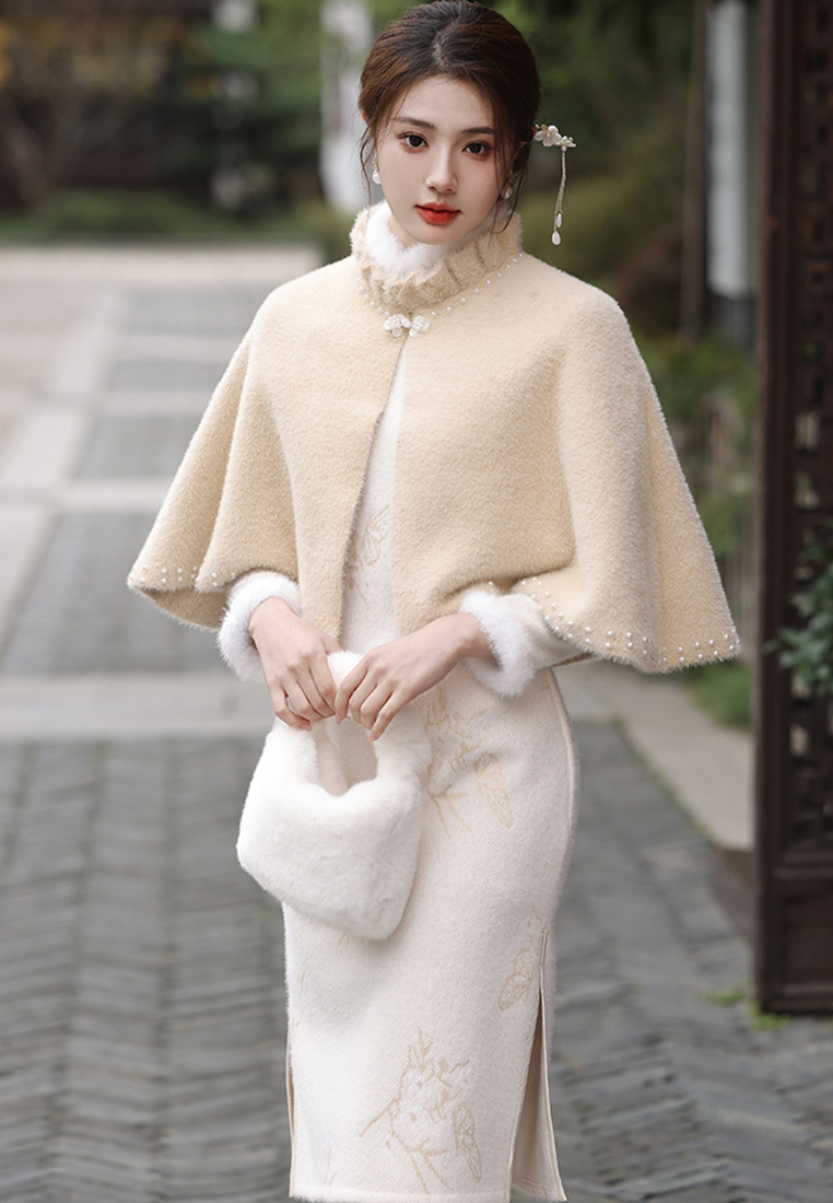 Temperament imitation mink soft mid length cheongsam dress CA122722BE