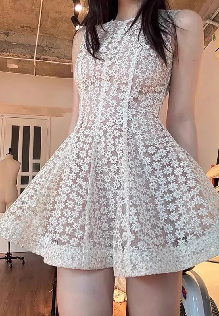 Summer French Daisy Sleeveless Waist Tutu Dress CA25092522BE