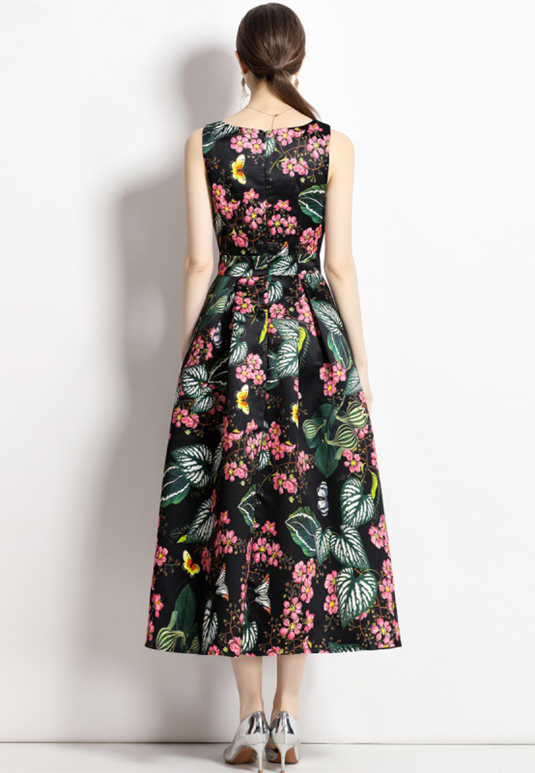 Sleeveless high-waisted A-line dress A021922